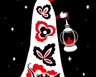 lame de l'ermite dan le tarot façon folk art en noir blanc et rouge